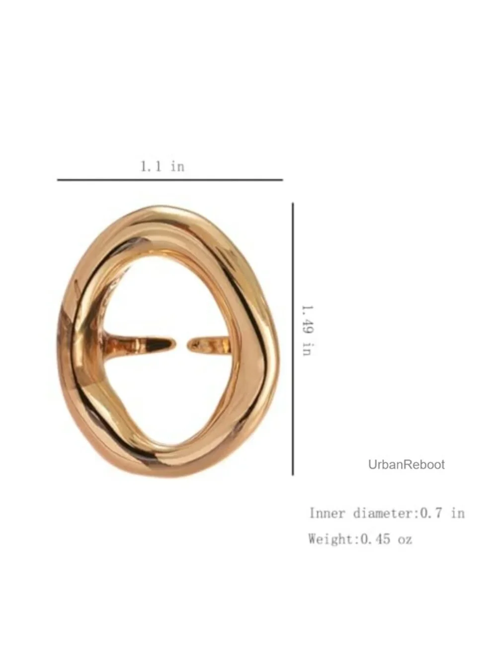 Chunky Irregular Hollow Oval Statement Ring Adjustable Open Band Geometric